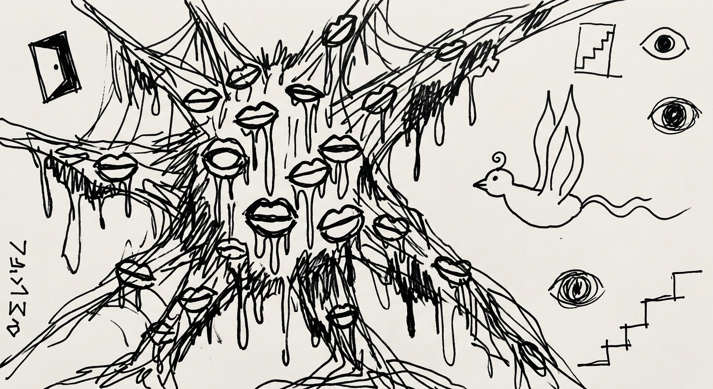 drawing of The Dripping Wet-furred Web of Lips