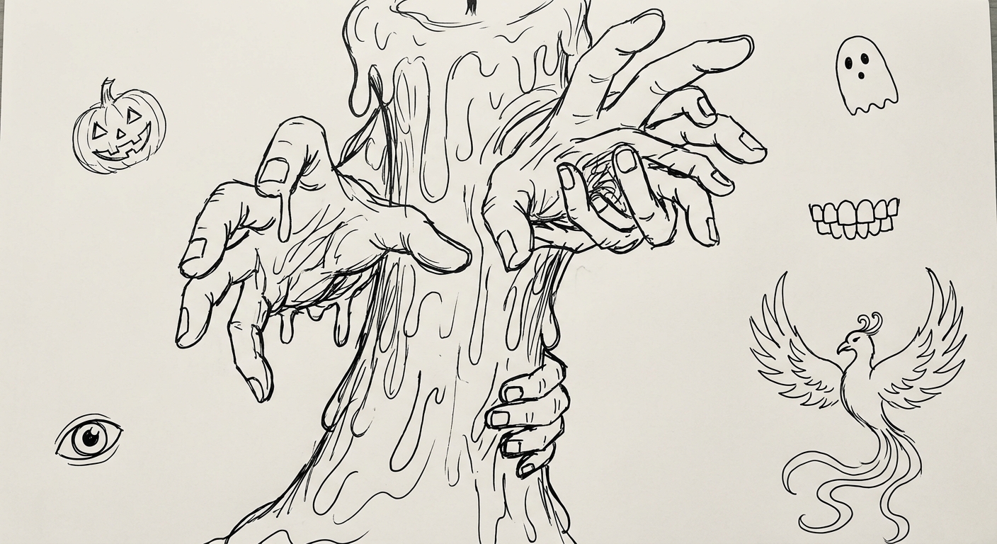 drawing of The Unfolding Waxen Stalk of Fingers