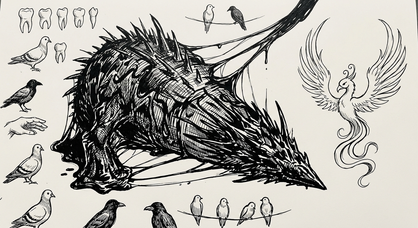 drawing of The Drifting Tar-slick Wedge of Spines
